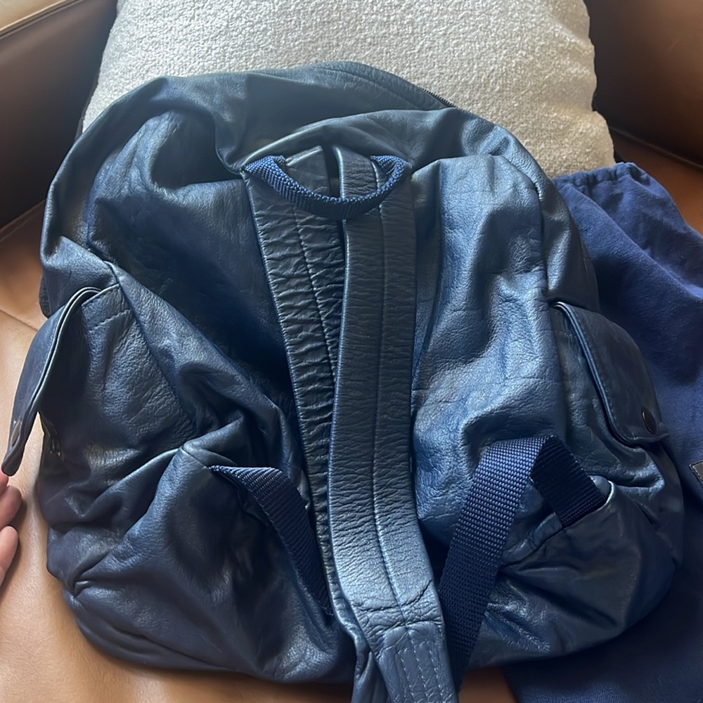Navy Leather Backpack - Picture 2 of 8